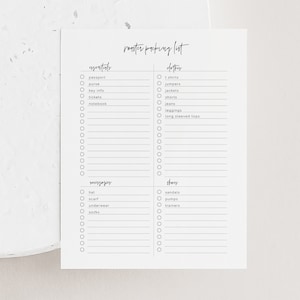 Editable Master Packing List | Printable Packing List | Minimal List Template | US Letter + A4