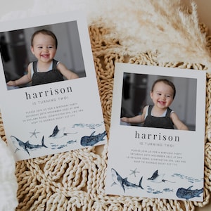 Ocean Birthday Invite Template, Ocean Photo Invitation, Nautical Invitation, Nautical Theme Birthday, Sea Life, Printable Birthday Invite