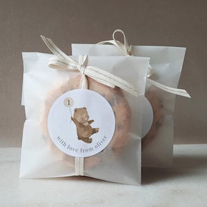 Modello adesivo di ringraziamento orso, palloncino crema orso, picnic con orsacchiotti, primo compleanno ragazzo, adesivo orso rotondo, adesivo stampabile di ringraziamento