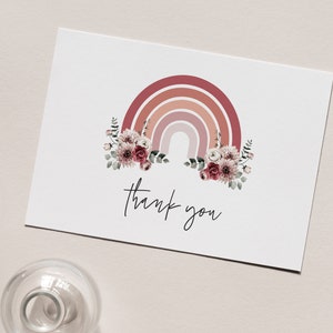 Editable Thank You Card in Floral Boho Rainbow | Printable thank you card