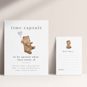 Bear Time Capsule Template, 1st Birthday Boy, Teddy Bear Birthday ...