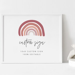Custom Sign Template, Editable sign, Blush Rainbow, Rainbow Birthday, First Birthday Rainbow, Rainbow Party, Printable Sign, 8x10