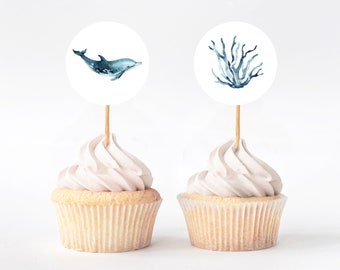 Ocean Animal Cupcake Toppers | Set of 20 | Nautical Birthday | Instant Download | Sea Themed Birthday | Printable Cupcake Toppers