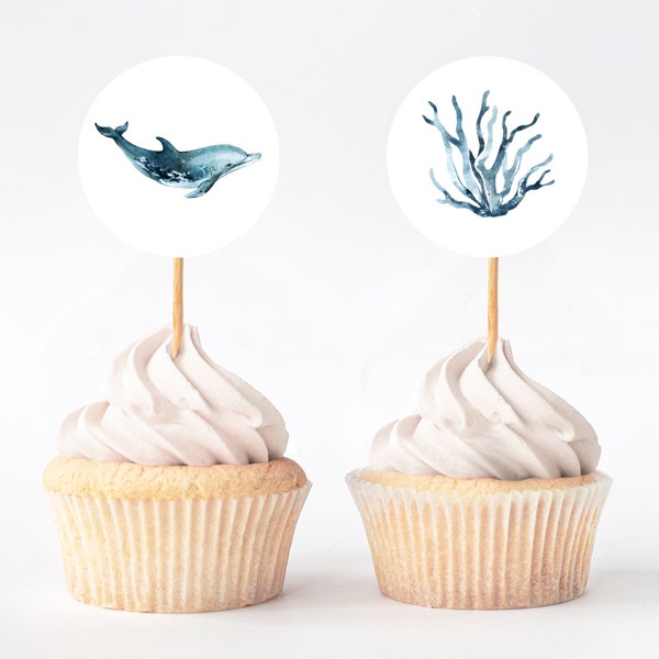 Ocean Animal Cupcake Toppers | Set of 20 | Nautical Birthday | Instant Download | Sea Themed Birthday | Printable Cupcake Toppers