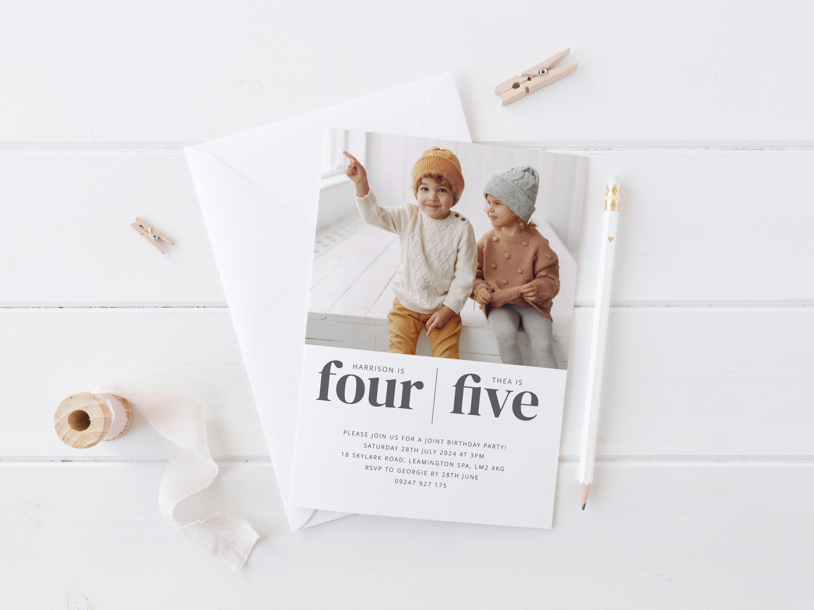 Joint Invitation Template, Modern Joint Birthday Invite, Photo Birthday ...