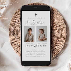 Convite conjunto para batismo, convite para batismo com foto, batismo duplo, convite para batismo de irmãos, convite para batismo de primos, convite para texto por SMS