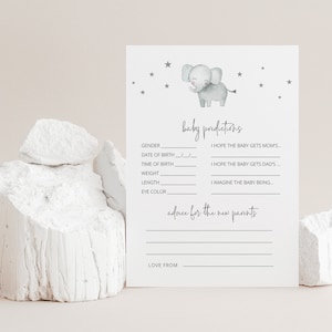 Prédictions de bébé et modèle de carte de conseils, douche de bébé éléphant, douche de bébé imprimable, carte de conseils de douche de bébé, carte de douche de bébé imprimable