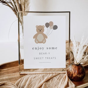 Beary Sweet Treats Sign Template, 8x10, Editable sign, Beary First Birthday, Teddy Bears Picnic, Bear Favor Sign, Printable Sign