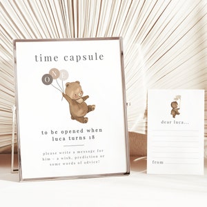 Bear Time Capsule Template, Bear Birthday Neutral Balloons, First Birthday Time Capsule, Beary First Birthday, Printable Time Capsule