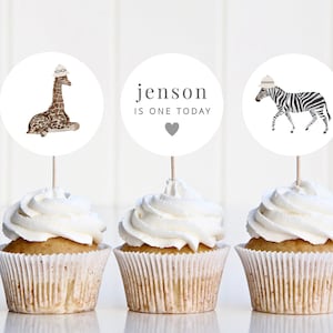 Cupcake Topper Vorlage, Safari Tiere Cupcake Toppers, Safari 1. Geburtstag Cupcake, Erster Geburtstag, druckbare Safari Cupcake Toppers