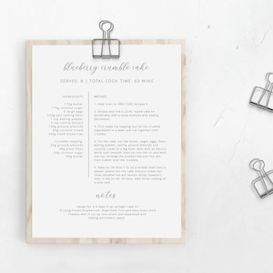 Editable Recipe Template | Modern Recipe Card | Minimalist Recipe Card | Recipe Template | Recipe Card | Printable Recipe Template