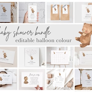 Bear Baby Shower Bundle, Teddy Bear Baby Shower, Printable Baby Shower Templates, Teddy Baby Shower, Editable Baby Shower Templates