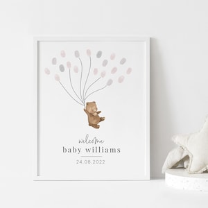 Bear Baby Shower Guestbook Print, Fingerprint Guestbook, Guest Book Template, Editable Baby Shower Guestbook, Printable Guestbook