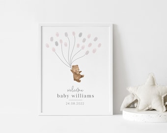 Bear Baby Shower Guestbook Print, Fingerprint Guestbook, Guest Book Template, Editable Baby Shower Guestbook, Printable Guestbook