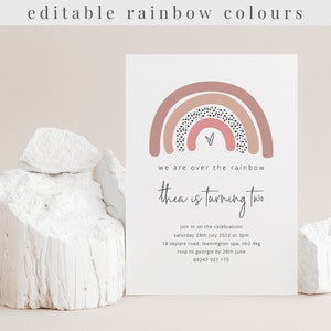 Rainbow Birthday Invitation Template | Pink Rainbow | Boho Rainbow Birthday | Rainbow Birthday | Printable Birthday Invitation