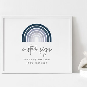 Custom Sign Template, Editable sign, Blue & Grey Rainbow, Rainbow Birthday, First Birthday Rainbow, Rainbow Party, Printable Sign, 8x10