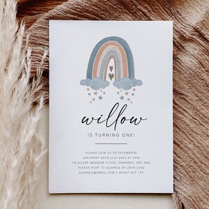 Boho Rainbow Invitation Template | Bohemian Rainbow | Editable Birthday Invite | Boho Rainbow Birthday | Printable Birthday Invitation