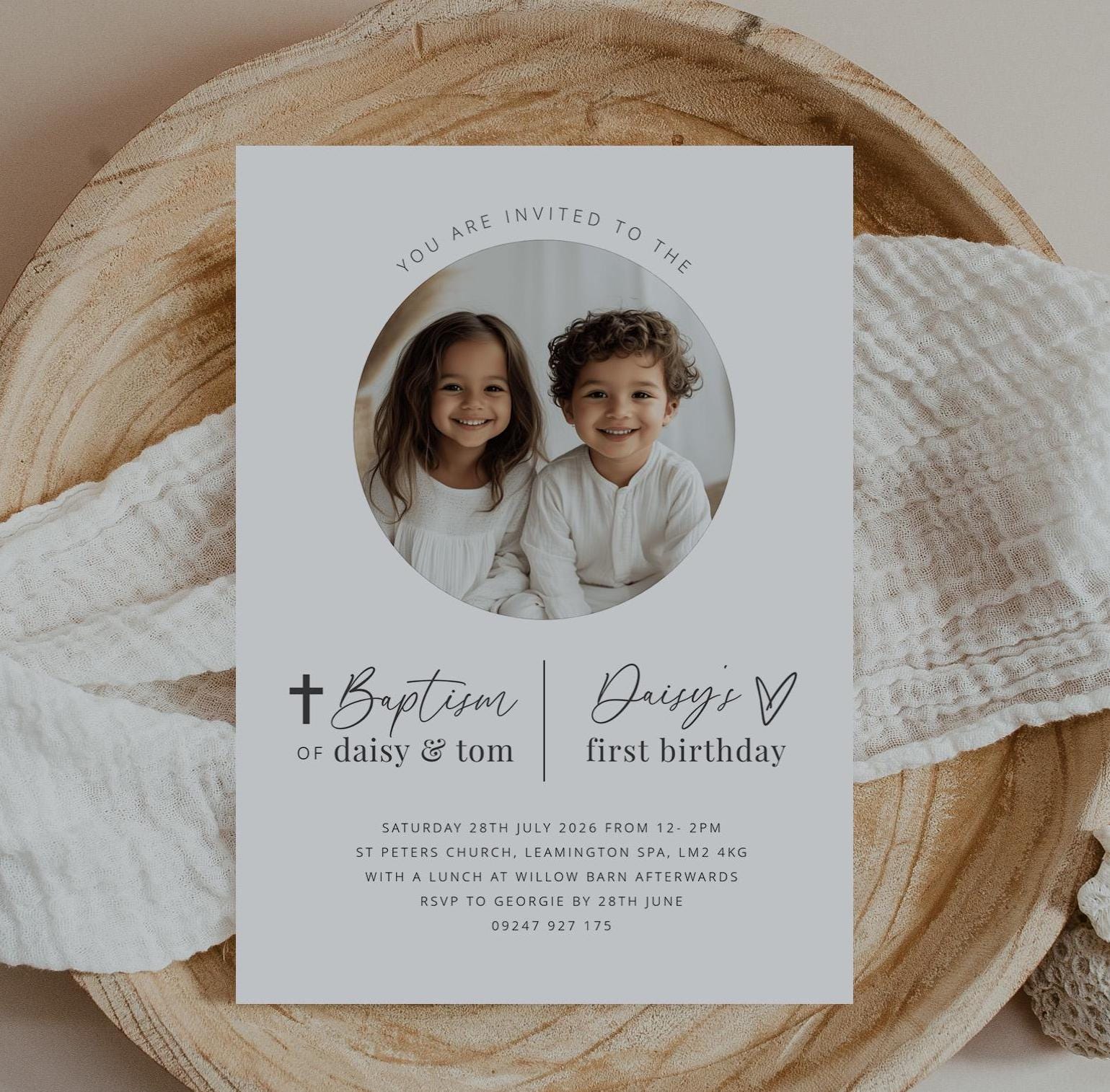 First Birthday and Baptism Invitation, Brother Sister Double Celebration, Christening 1st Birthday Invite, Editable Printable Photo Template