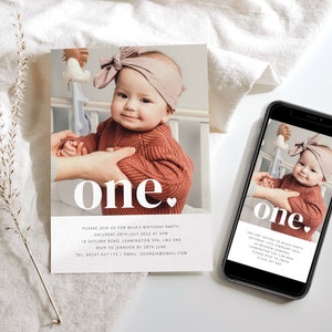 1st Birthday Invitation and Evite, 1st Birthday Heart, First Birthday Girl, 1st Birthday Photo Invitation, Printable 1st Birthday Invite