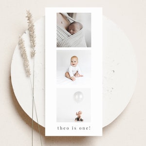 Bearbeitbare Photobooth Postkarte, Baby Geburtstag Druck, Baby Foto Postkarte, Erster Geburtstag Baby Junge, Foto Collage, druckbare Postkarte