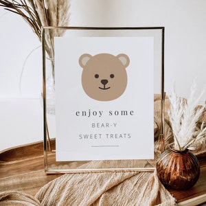 Beary Sweet Treats Sign Template, 8x10, Editable Sign, Beary 1st Birthday, Teddy Bears Picnic, Bear Favor Sign, Printable Bear Face Sign