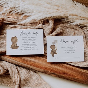 Beer baby shower sjabloon, boeken voor baby, luier loterij kaart, Bear baby shower, genderneutrale douche, afdrukbare baby shower bijlage kaart