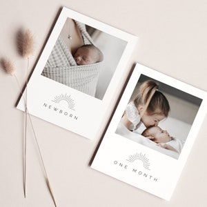 Monthly Photo Banner Template, 1st Birthday Photos, 12 Month Photo Banner, Babys First Year, Boho Sun, Printable Photo Banner