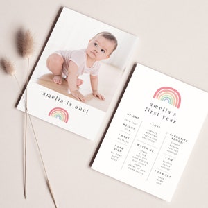 Bearbeitbare Regenbogen-Meilenstein-Karte, Pastell-Regenbogen, Mini-Meilenstein-Druck, Baby-Fotokarte, Foto-Postkarte, druckbare Baby-Fotokarte