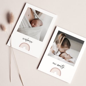 Monthly Photos Template, Monthly Photo Banner, First Birthday Photo Banner, Light Pink Rainbow, Boho Rainbow, Printable Photo Banner