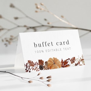 Modèle d'étiquettes de buffet d'automne, étiquettes de nourriture de buffet de citrouille, décor de partie d'automne, douche de bébé d'automne, cartes de buffet d'automne, étiquettes imprimables de buffet