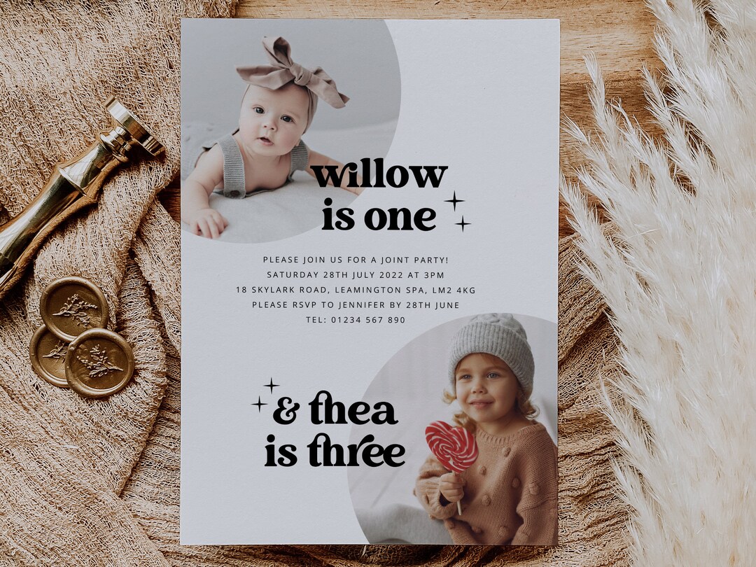 Joint Birthday Invitation Template, Sibling Birthday Invitation, Arched