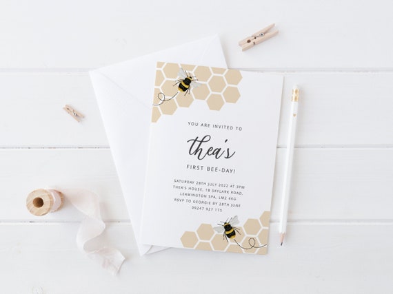 Honey Bee Birthday Invitation, First Beeday, 1st Birthday Invite, Bumble Bee Birthday, Printable Birthday Invitation Template