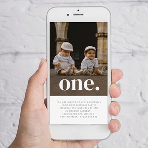 Twin Boys 1st Birthday Invite, Evite Birthday, First Birthday Invite Digital, Twins 1st Birthday, Text Invitation, Birthday Party Invitation