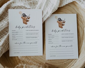 Plantilla de tarjeta de consejos y predicciones para bebés, baby shower de oso de béisbol, baby shower para niños, tarjeta de consejos para baby shower, tarjeta de baby shower imprimible