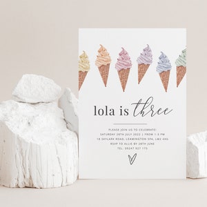 Icecream Invitation Template, Icecream Invite, Dessert Invitation, Pastel Ice Cream Invite, Rainbow Invitation, Printable Birthday Invite