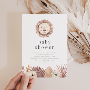 Lion Baby Shower Invite Template, Baby Shower Girl, Jungle Baby Shower ...