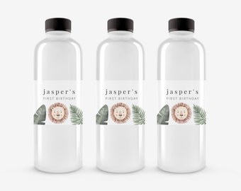 Lion Leaf Water bottle label template, Jungle Birthday, Safari Theme, Editable Bottle Label, Printable water bottle label