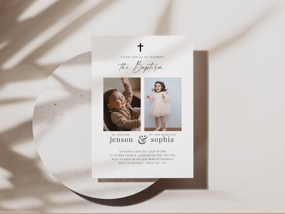 Joint Baptism Invitation Template Baptism Photo Invite Naming