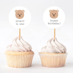 Bewerkbare Cupcake Toppers | Beer Cupcake Toppers | Teddyberen picknick | Beer verjaardagsfeestje | Afdrukbare beer cupcake toppers