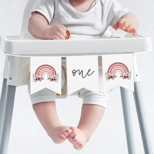 Editable Highchair Banner | Floral Blush Rainbow | Boho Rainbow | Highchair Garland | Printable Highchair Banner