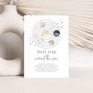 First Trip Around The Sun, First Birthday Invitation, 1st Birthday Sun, First Birthday Boy, 1st Birthday Girl, Printable Birthday Invitation