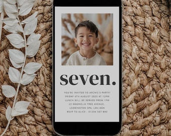 7th Birthday Invitation Template, Customizable Kids Birthday Invitation Download, Editable Invitation 7 Year Old, Seven Birthday Evite Photo