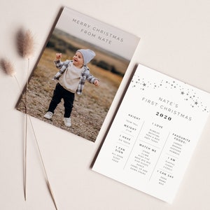 Carte d'étape mini modifiable, carte d'étape de Noël de Babys, carte d'étape de photo, carte de Noël imprimable