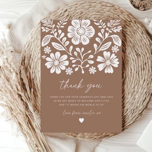 Cielito Lindo Dankeschön Vorlage, mexikanisches Baby Shower Mädchen, Terracotta Babyparty, Dankeschön Postkarte Floral, druckbare Dankeschönkarte