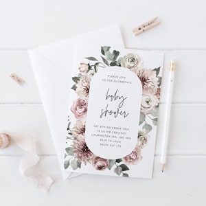 Baby shower invitation template, Blush Floral Baby Shower, Printable Baby Shower Invite