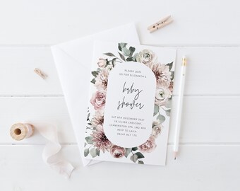 Baby shower invitation template, Blush Floral Baby Shower, Printable Baby Shower Invite