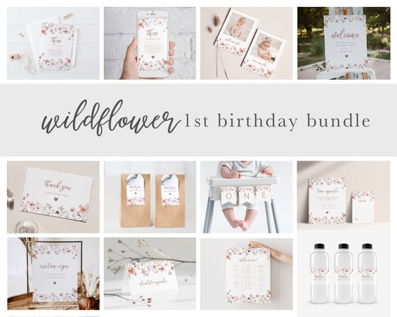 wildflower birthday bundle printable birthday templates etsy