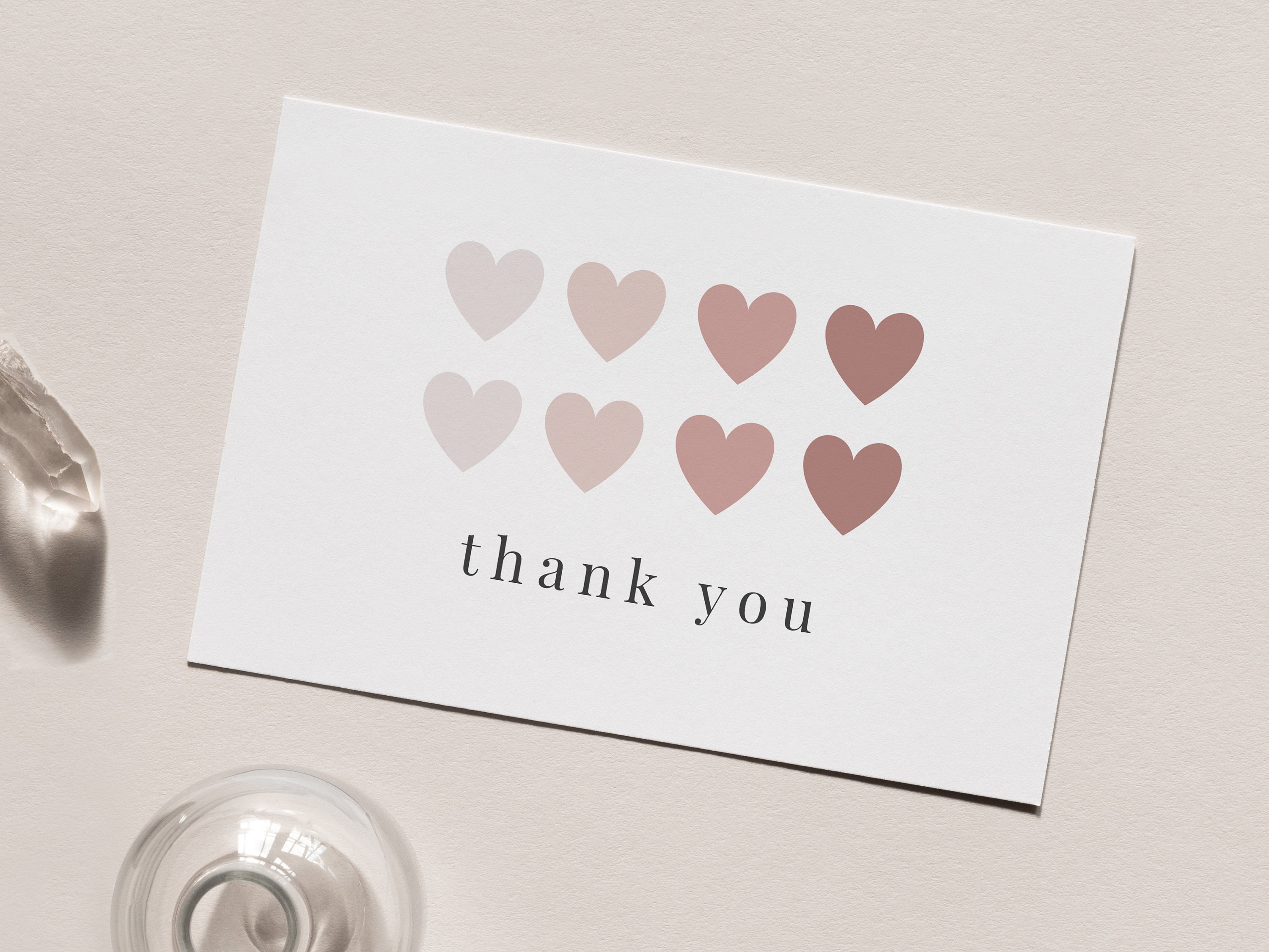 Thank You Card Template, Hearts Thank You Note, Ombre Hearts, Blush ...