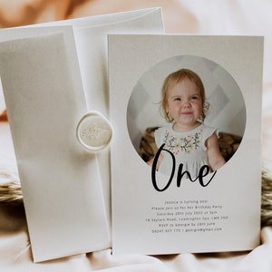 First Birthday Invitation Template, Photo Birthday Invitation, 1st Birthday Girl, One Invitation, Printable Birthday Invitation