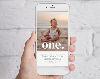 1st Birthday Invite, Evite Birthday, First Birthday Invite Digital, Digital Invitation 1st Birthday, Birthday Party Invitation